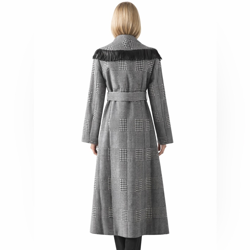 Houndstooth Microfiber Fringe Long Jacket - Picture 3 of 10